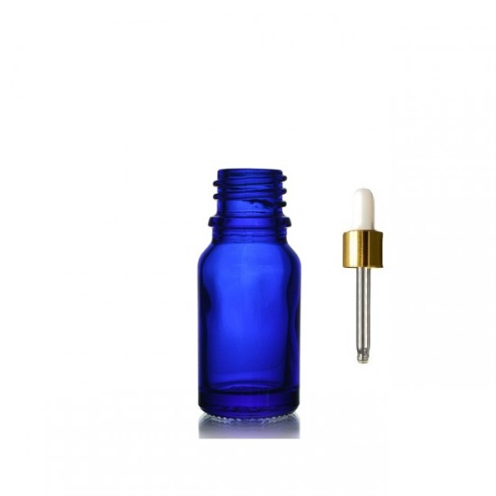 10ml Mavi Cam damlalıklı Gold kapak Beyaz Emzik