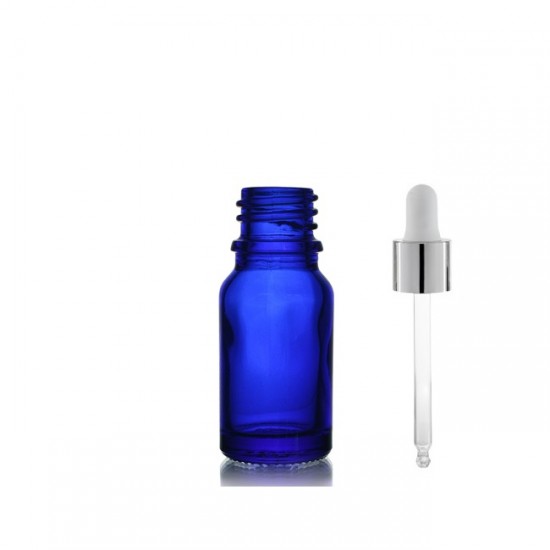 10ml Mavi Cam Damlalıklı Gümüş kapak BeyazEmzik