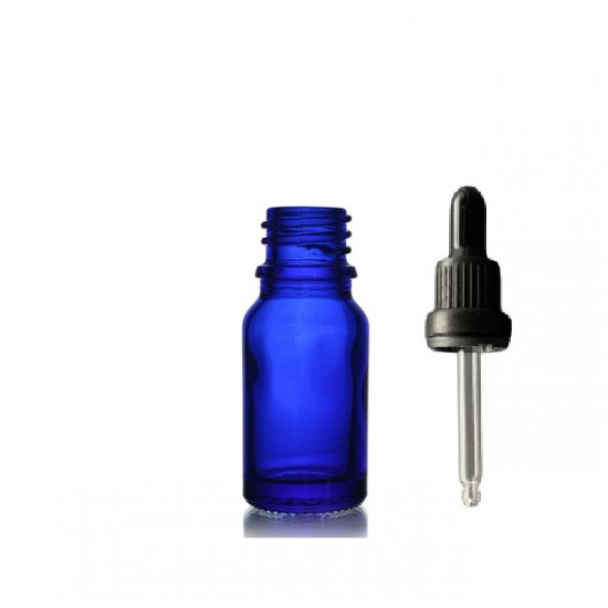 10ml Mavi Cam Damlalıklı Siyah kapak Siyah Emzik