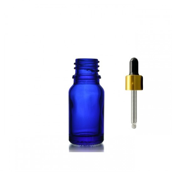 10ml Mavi Cam Damlalıklı Gold kapak Siyah Emzik