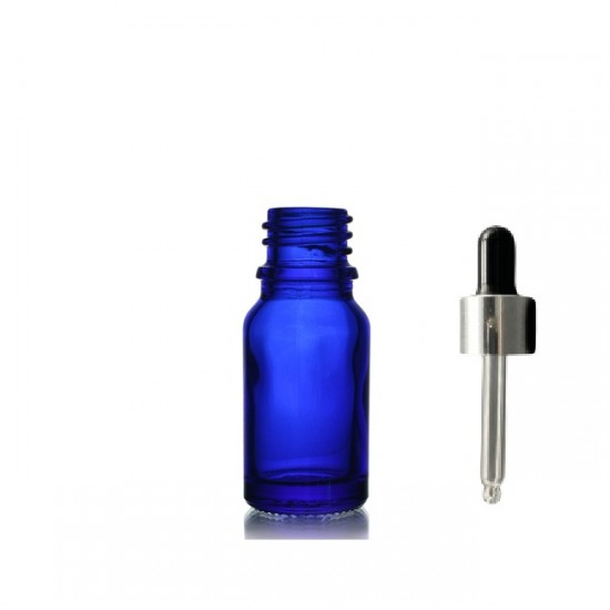 10ml Mavi Cam Damlalıklı Gümüş kapak Siyah Emzik