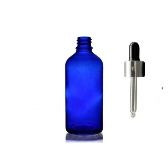 50ml Mavi Cam Damlalıklı Gümüş kapak Siyah Emzik