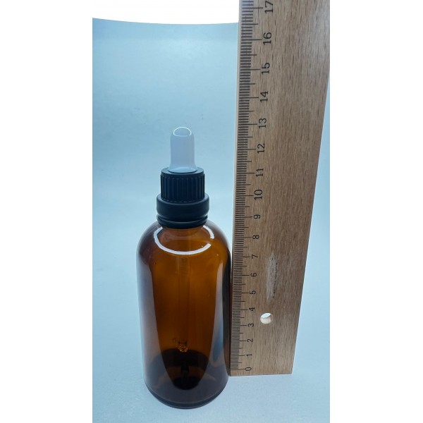 100 ml Kahverengi Cam Damlalıklı Şişe Siyah Kapak Beyaz Emzik