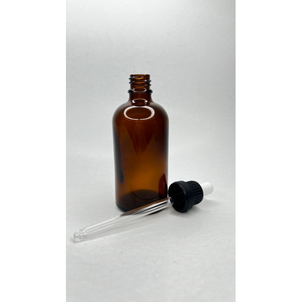 100 ml Kahverengi Cam Damlalıklı Şişe Siyah Kapak Beyaz Emzik