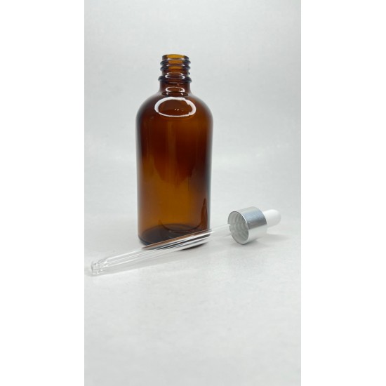 100 ml Kahverengi Cam Damlalıklı Şişe Gümüş Kapak Beyaz Emzik