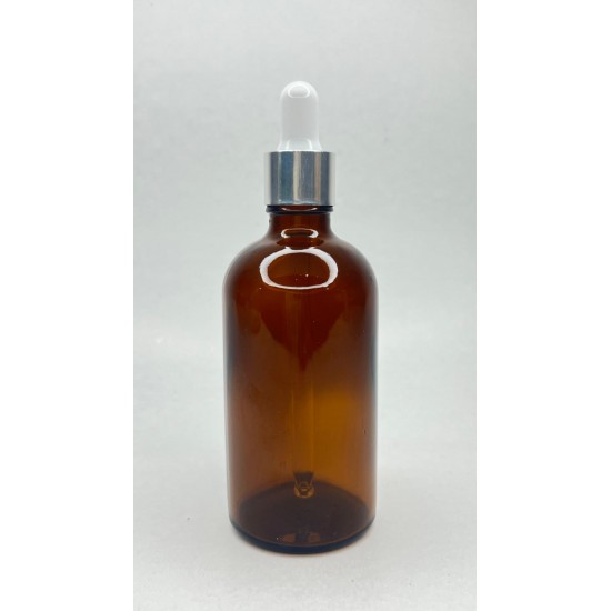 100 ml Kahverengi Cam Damlalıklı Şişe Gümüş Kapak Beyaz Emzik