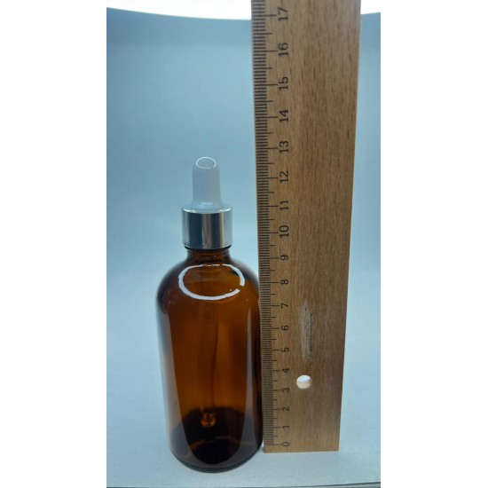 100 ml Kahverengi Cam Damlalıklı Şişe Gümüş Kapak Beyaz Emzik