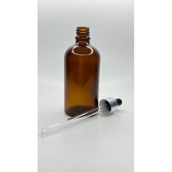 100 ml Kahverengi Cam Damlalıklı Şişe Gümüş Kapak Siyah Emzik