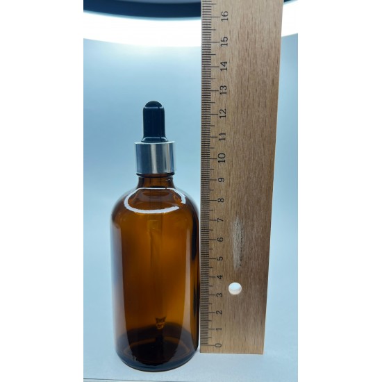 100 ml Kahverengi Cam Damlalıklı Şişe Gümüş Kapak Siyah Emzik
