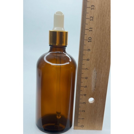 100 ml Kahverengi Cam Damlalıklı Şişe Gold Kapak Beyaz Emzik