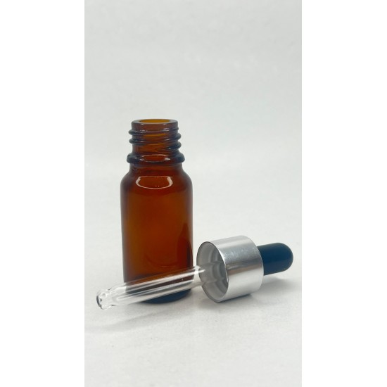 10 ml Kahverengi Cam Damlalıklı Şişe Gümüş Kapak Siyah Emzik