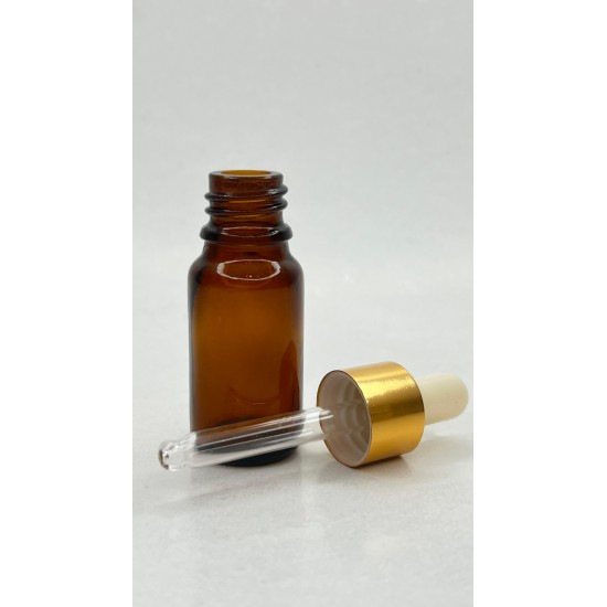 10 ml Kahverengi Cam Damlalıklı Şişe Gold Kapak Beyaz Emzik