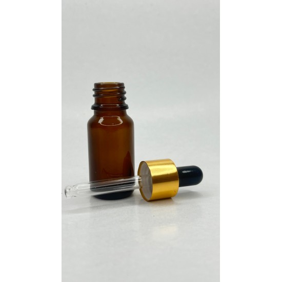 10 ml Kahverengi Cam Damlalıklı Şişe Gold Kapak Siyah Emzik
