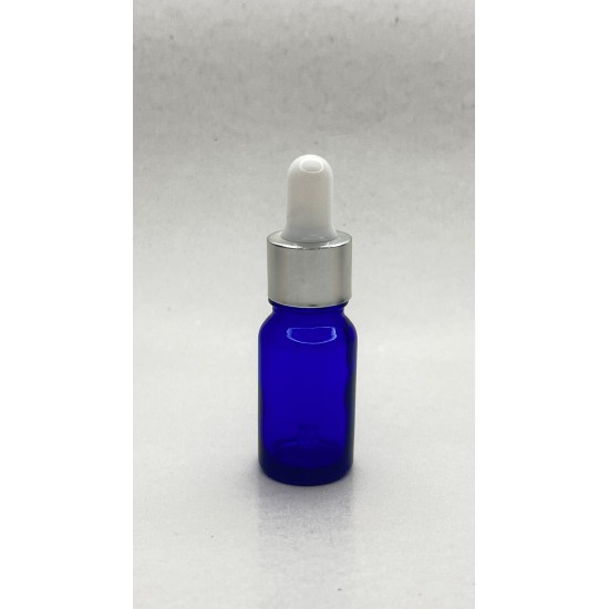 10 ml Mavi Cam Damlalıklı Şişe Gümüş Kapak Beyaz Emzik