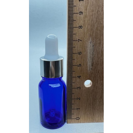 10 ml Mavi Cam Damlalıklı Şişe Gümüş Kapak Beyaz Emzik