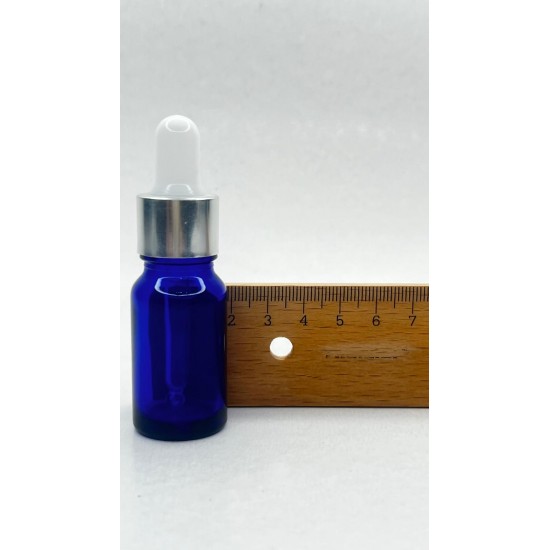 10 ml Mavi Cam Damlalıklı Şişe Gümüş Kapak Beyaz Emzik