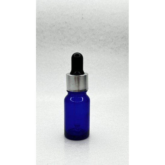 10 ml Mavi Cam Damlalıklı Şişe Gümüş Kapak Siyah Emzik