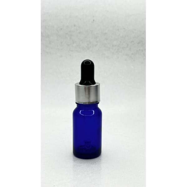 10 ml Mavi Cam Damlalıklı Şişe Gümüş Kapak Siyah Emzik