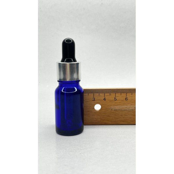10 ml Mavi Cam Damlalıklı Şişe Gümüş Kapak Siyah Emzik