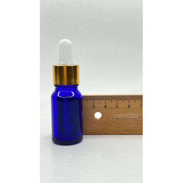 10 ml Mavi Cam Damlalıklı Şişe Gold Kapak Beyaz Emzik