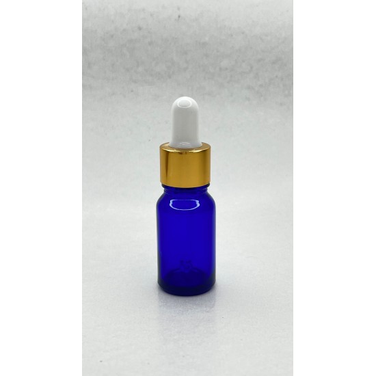 10 ml Mavi Cam Damlalıklı Şişe Gold Kapak Beyaz Emzik