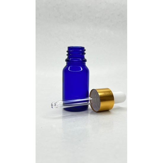 10 ml Mavi Cam Damlalıklı Şişe Gold Kapak Beyaz Emzik