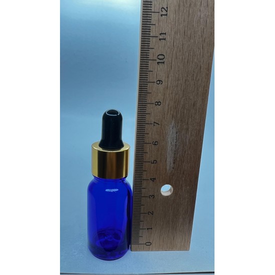 10 ml Mavi Cam Damlalıklı Şişe Gold Kapak Siyah Emzik