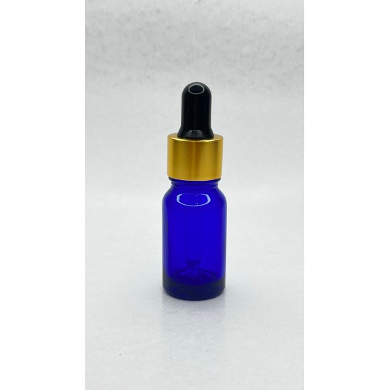 10 ml Mavi Cam Damlalıklı Şişe Gold Kapak Siyah Emzik