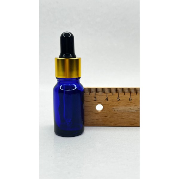10 ml Mavi Cam Damlalıklı Şişe Gold Kapak Siyah Emzik