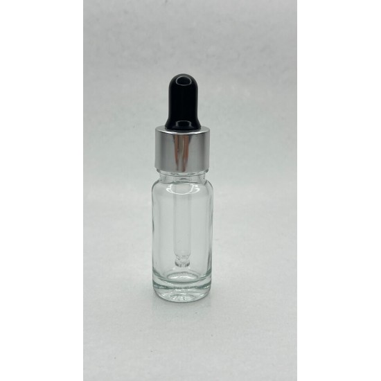 10 ml Şeffaf Cam Damlalıklı Şişe Gümüş Kapak Siyah Emzik