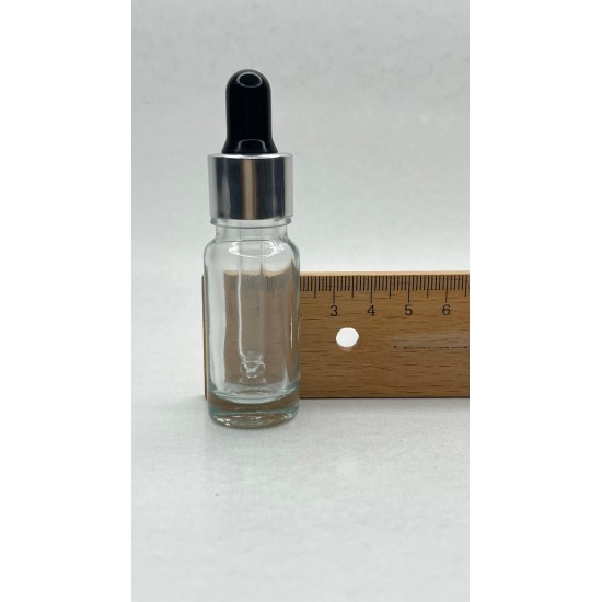 10 ml Şeffaf Cam Damlalıklı Şişe Gümüş Kapak Siyah Emzik