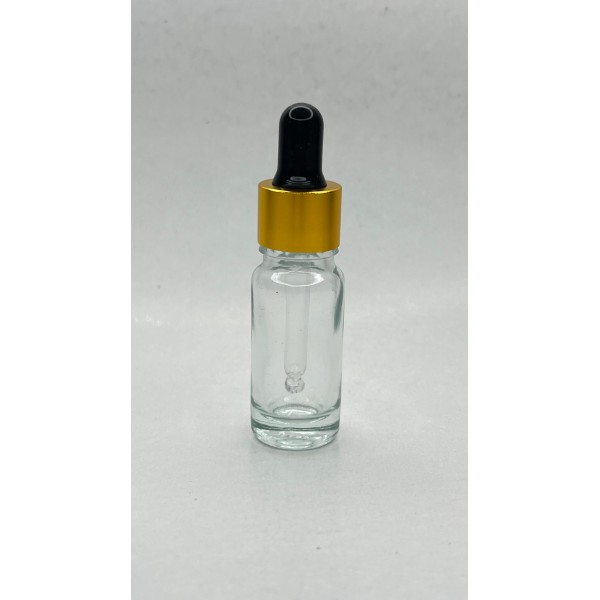 10 ml Şeffaf Cam Damlalıklı Gold Kapak Siyah Emzik
