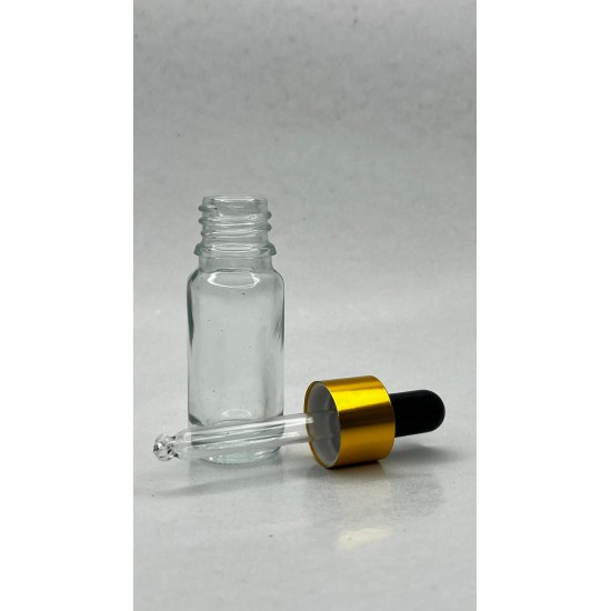 10 ml Şeffaf Cam Damlalıklı Gold Kapak Siyah Emzik