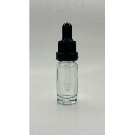 10 ml Şeffaf Cam Damlalıklı Şişe Siyah Kapak Siyah Emzik