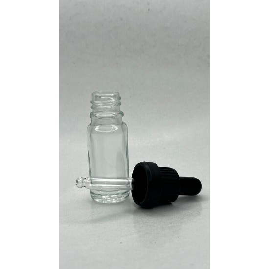 10 ml Şeffaf Cam Damlalıklı Şişe Siyah Kapak Siyah Emzik