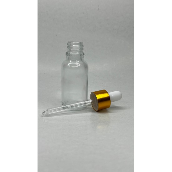 10 ml Şeffaf Cam Damlalıklı Gold Kapak Beyaz Emzik