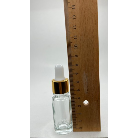 10 ml Şeffaf Cam Damlalıklı Gold Kapak Beyaz Emzik