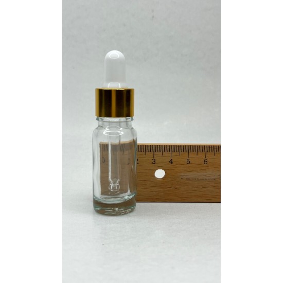 10 ml Şeffaf Cam Damlalıklı Gold Kapak Beyaz Emzik