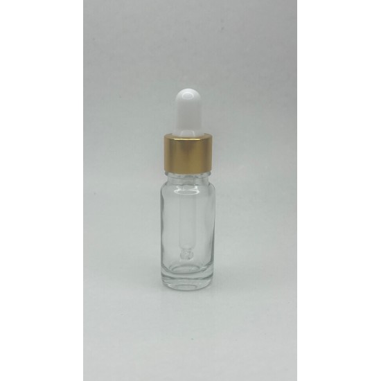 10 ml Şeffaf Cam Damlalıklı Gold Kapak Beyaz Emzik