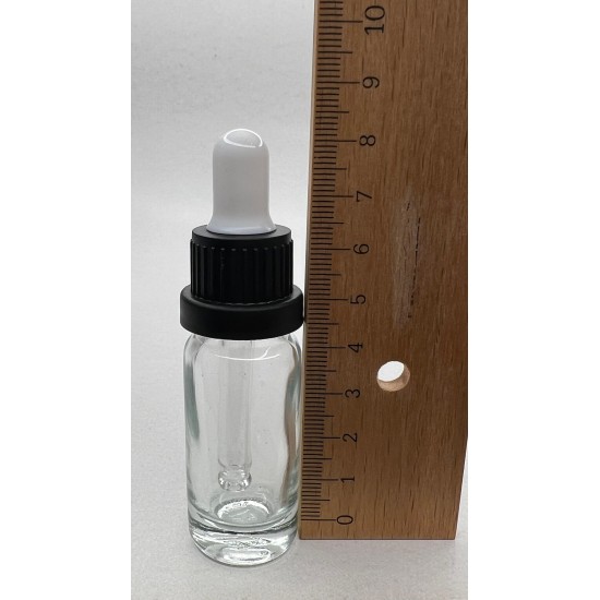 10 ml Şeffaf Cam Damlalıklı Şişe Siyah Kapak Beyaz Emzik