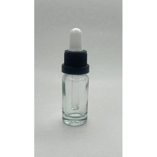 10 ml Şeffaf Cam Damlalıklı Şişe Siyah Kapak Beyaz Emzik