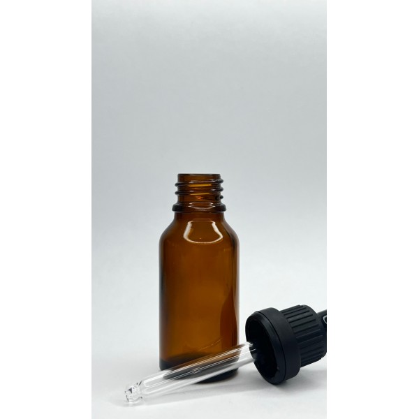 20 ml Kahverengi Cam Damlalıklı Şişe Siyah Kapak Siyah Emzik