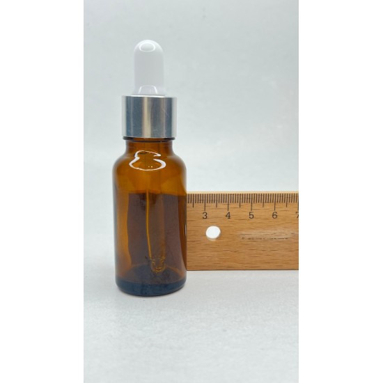 20 ml Kahverengi Cam Damlalıklı Şişe Gümüş Kapak Beyaz Emzik