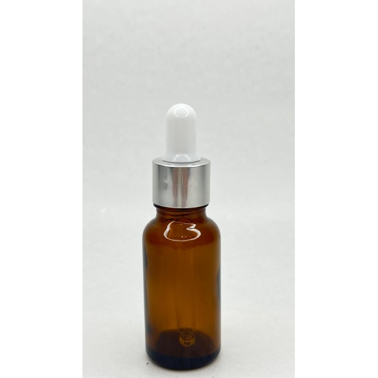 20 ml Kahverengi Cam Damlalıklı Şişe Gümüş Kapak Beyaz Emzik