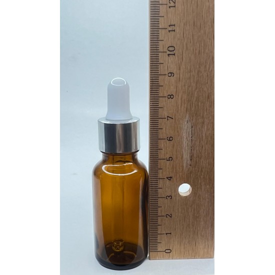 20 ml Kahverengi Cam Damlalıklı Şişe Gümüş Kapak Beyaz Emzik