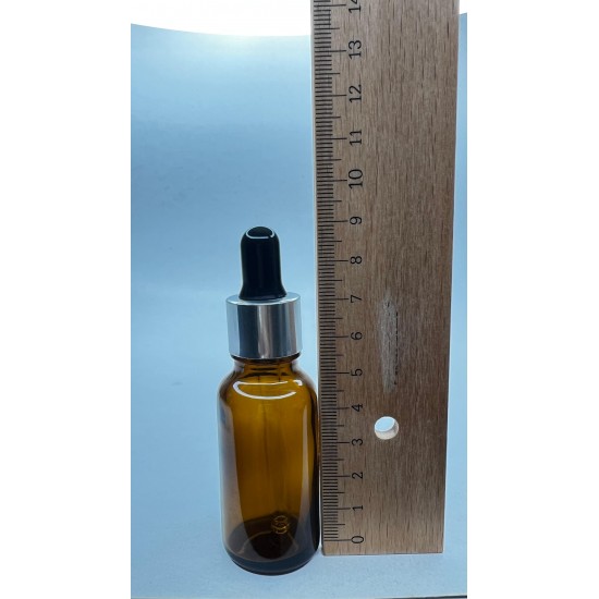 20 ml Kahverengi Cam Damlalıklı Şişe Gümüş Kapak Siyah Emzik