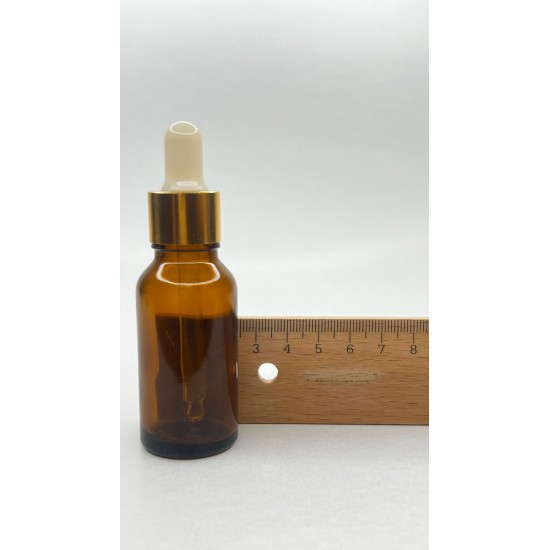 20 ml Kahverengi Cam Damlalıklı Şişe Gold Kapak Beyaz Emzik