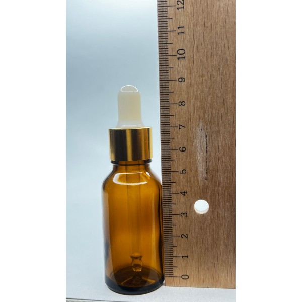 20 ml Kahverengi Cam Damlalıklı Şişe Gold Kapak Beyaz Emzik