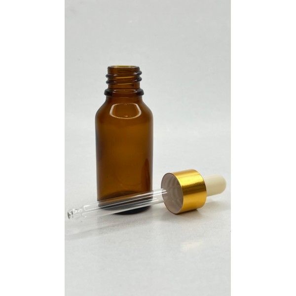 20 ml Kahverengi Cam Damlalıklı Şişe Gold Kapak Beyaz Emzik