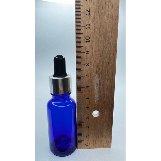 20 ml Mavi Cam Damlalıklı Şişe Gümüş Kapak Siyah Emzik